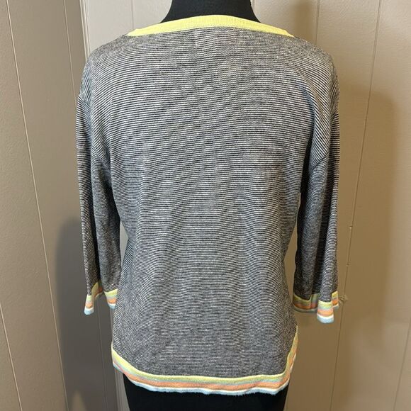Cousin Johnny black/white stripe contrast pastel stripe knit top. Large. - Picture 4 of 5